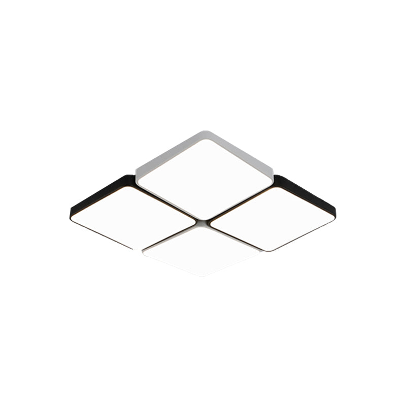 Sleek 4/6-Light Flush Mount with Acrylic Shade - White Rectangular/Squared Ceiling Lamp, Warm/White Light