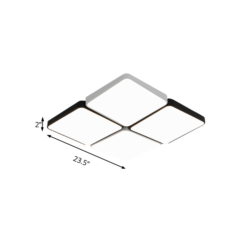 Sleek 4/6-Light Flush Mount with Acrylic Shade - White Rectangular/Squared Ceiling Lamp, Warm/White Light