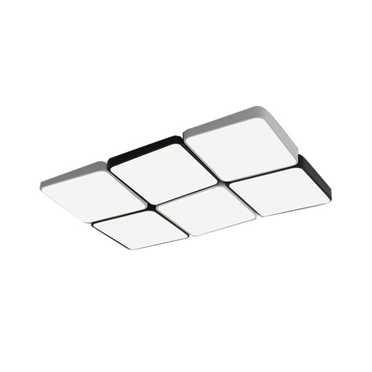 Sleek 4/6-Light Flush Mount with Acrylic Shade - White Rectangular/Squared Ceiling Lamp, Warm/White Light