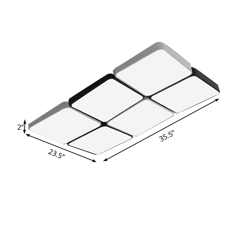 Sleek 4/6-Light Flush Mount with Acrylic Shade - White Rectangular/Squared Ceiling Lamp, Warm/White Light