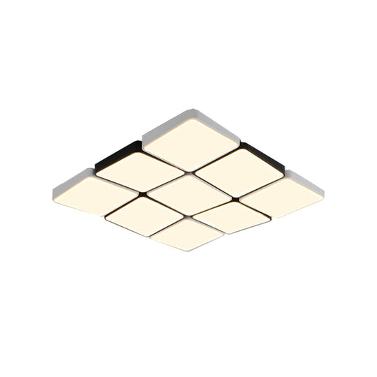 Sleek 4/6-Light Flush Mount with Acrylic Shade - White Rectangular/Squared Ceiling Lamp, Warm/White Light