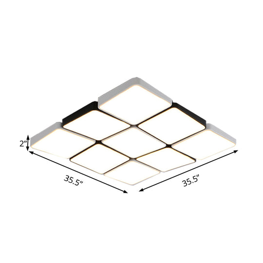 Sleek 4/6-Light Flush Mount with Acrylic Shade - White Rectangular/Squared Ceiling Lamp, Warm/White Light