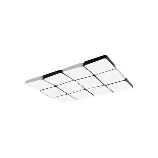 Sleek 4/6-Light Flush Mount with Acrylic Shade - White Rectangular/Squared Ceiling Lamp, Warm/White Light