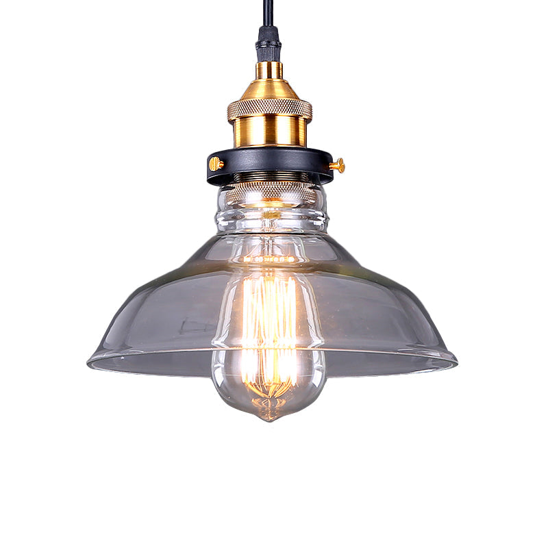 Industrial Dome Pendant Light - Single-Bulb Brass Hanging Lamp with Brown/Clear Glass - 8"/10"/11" Wide