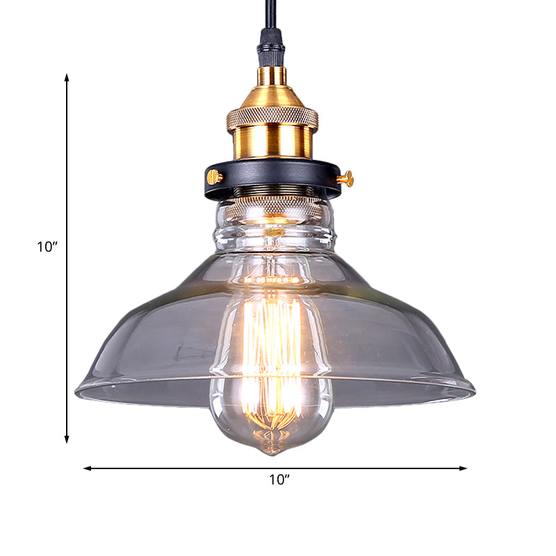 Industrial Dome Pendant Light - Single-Bulb Brass Hanging Lamp with Brown/Clear Glass - 8"/10"/11" Wide