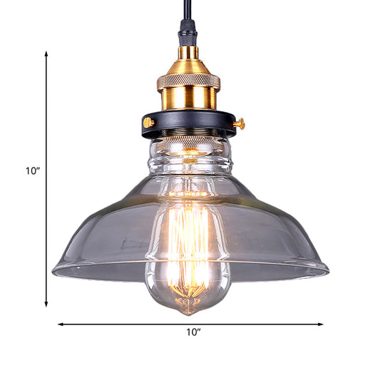 Industrial Dome Pendant Light - Single-Bulb Brass Hanging Lamp with Brown/Clear Glass - 8"/10"/11" Wide