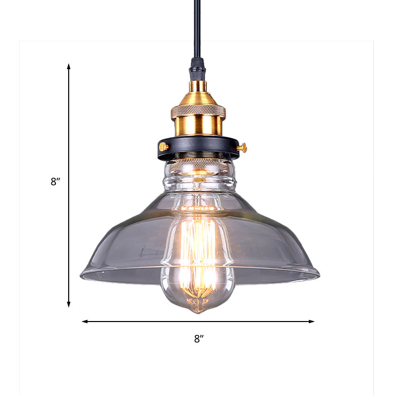 Industrial Dome Pendant Light - Single-Bulb Brass With Brown/Clear Glass 8/10/11 Wide