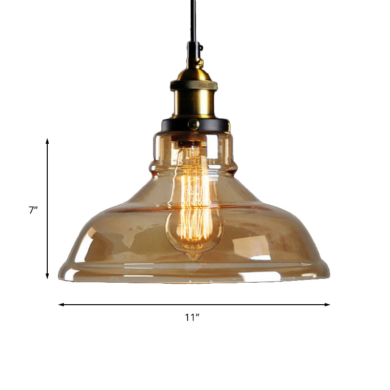 Industrial Dome Pendant Light - Single-Bulb Brass Hanging Lamp with Brown/Clear Glass - 8"/10"/11" Wide