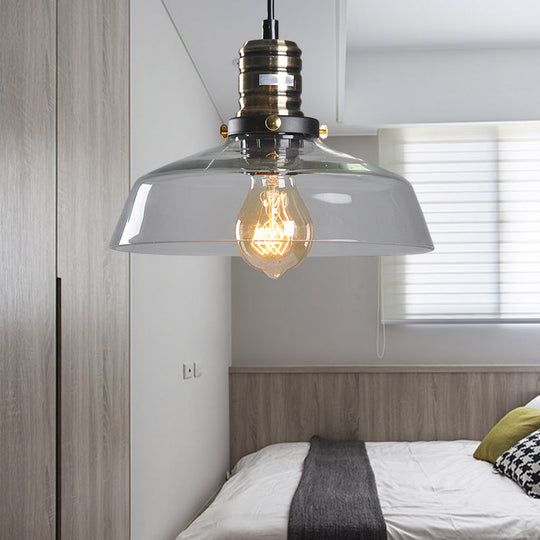 Sleek Barn Shade Pendant Light with Clear/Brown Glass - Industrial Style for Dining Room