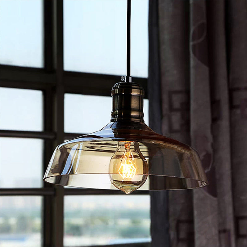 Hanging Single-Light Ceiling Pendant With Clear/Brown Glass Shade - Industrial Style For Dining Room