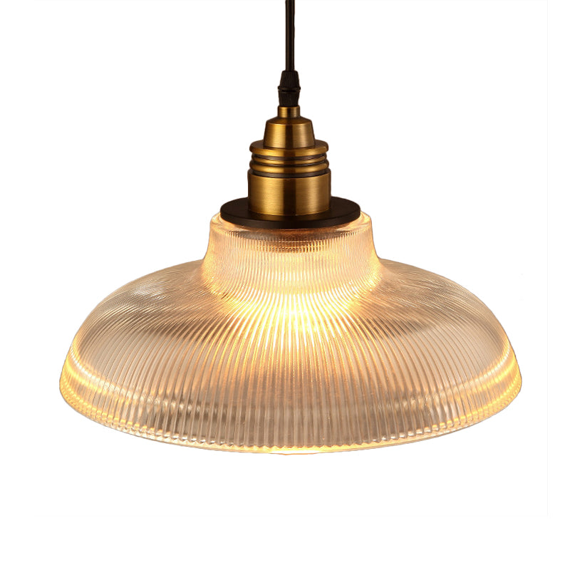 Barn Pendant Light - Industrial 1-Light Prismatic Glass Hanging Lamp in Clear (8"/10"/12" Wide)