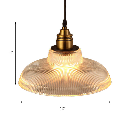 Barn Pendant Light - Industrial 1-Light Prismatic Glass Hanging Lamp in Clear (8"/10"/12" Wide)