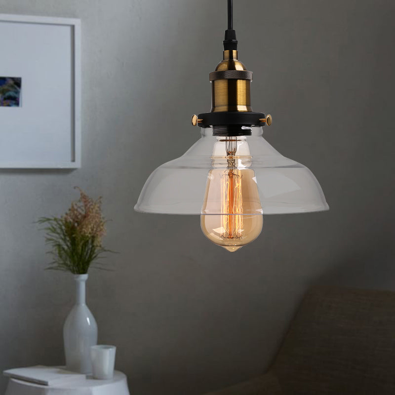 Barn Pendant Light - Industrial 1-Light Prismatic Glass Hanging Lamp in Clear (8"/10"/12" Wide)