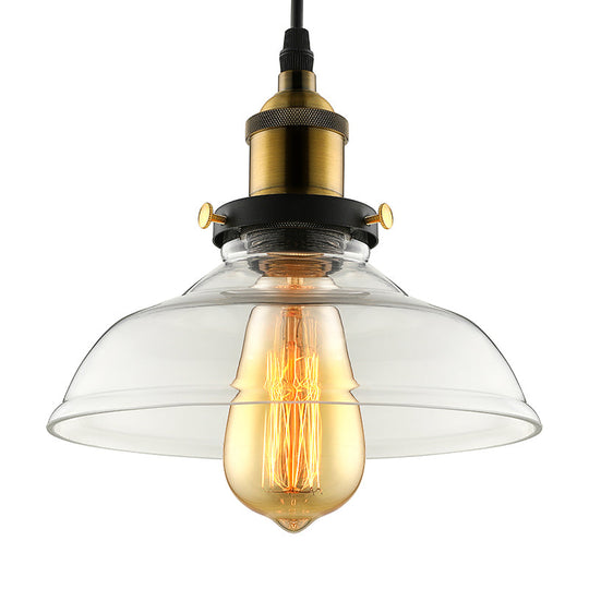 Barn Pendant Light - Industrial 1-Light Prismatic Glass Hanging Lamp in Clear (8"/10"/12" Wide)