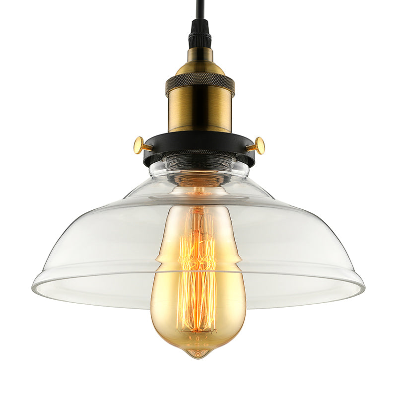 Industrial Barn Pendant Light 1-Light 8/10/12 Wide Clear Prismatic Glass Hanging Lamp