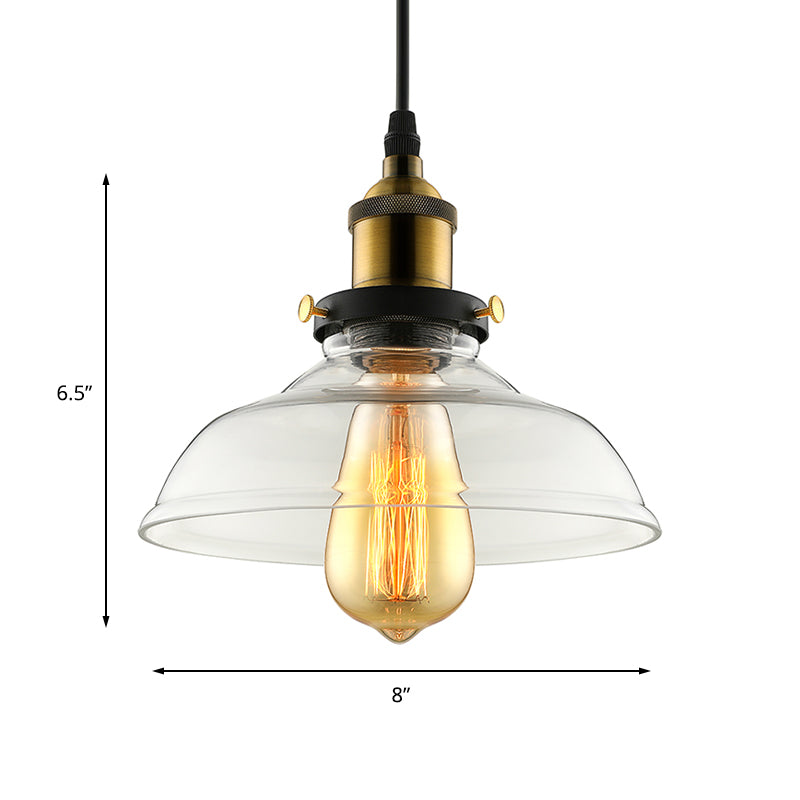 Barn Pendant Light - Industrial 1-Light Prismatic Glass Hanging Lamp in Clear (8"/10"/12" Wide)