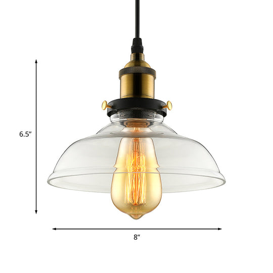 Barn Pendant Light - Industrial 1-Light Prismatic Glass Hanging Lamp in Clear (8"/10"/12" Wide)