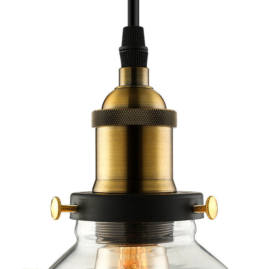 Barn Pendant Light - Industrial 1-Light Prismatic Glass Hanging Lamp in Clear (8"/10"/12" Wide)