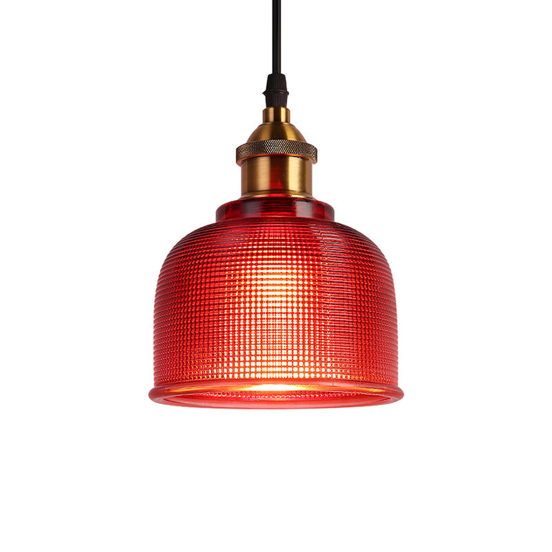 Industrial Brass Prismatic Glass Dome Pendant Light in Red/Bronze/Blue