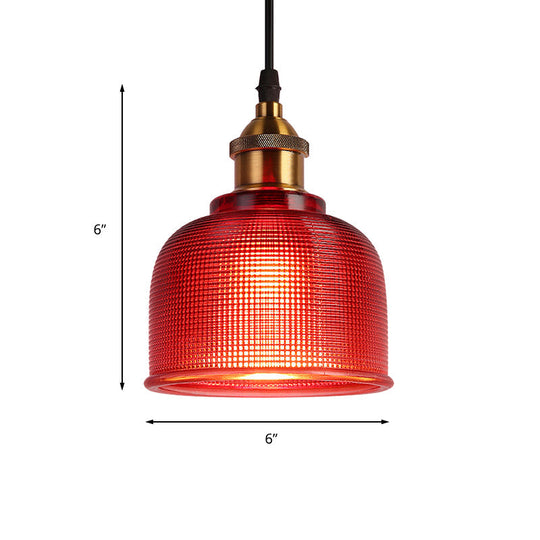 Industrial Brass Prismatic Glass Dome Pendant Light in Red/Bronze/Blue