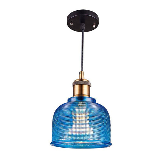 Industrial Brass Prismatic Glass Dome Pendant Light in Red/Bronze/Blue