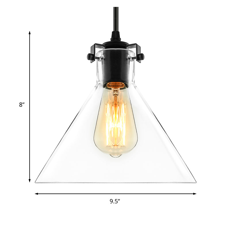 Industrial Black Cone Pendant Lighting - Clear Glass Hanging Light Fixture for Living Room