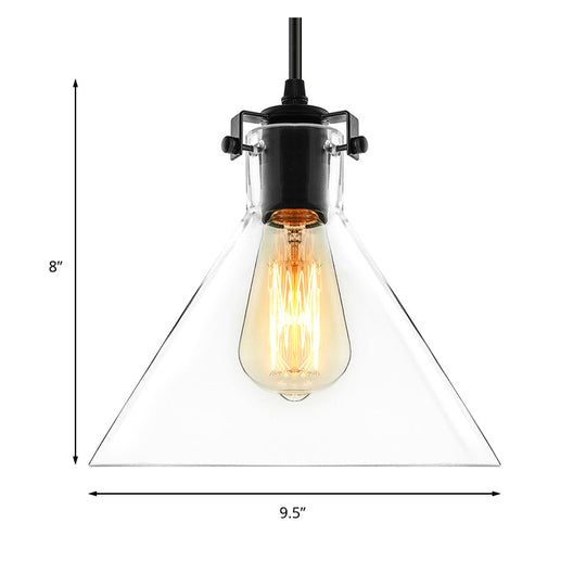 Industrial Black Cone Pendant Lighting - Clear Glass Hanging Light Fixture for Living Room