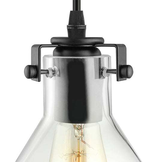 Industrial Black Cone Pendant Lighting - Clear Glass Hanging Light Fixture for Living Room