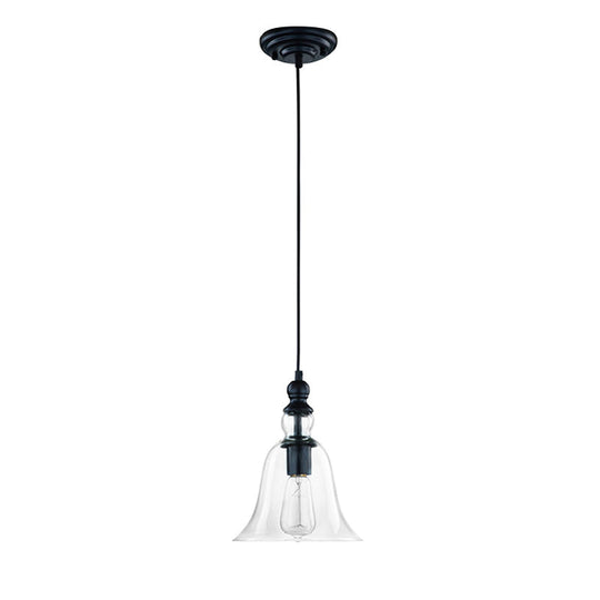 Plafonnier industriel évasé noir avec verre transparent pour salle à manger - Luminaire à 1 lampe