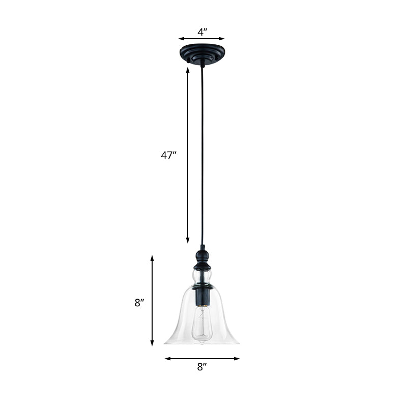 Industrial Black Flared Ceiling Pendant Light with Clear Glass for Dining Room - 1-Light Fixture