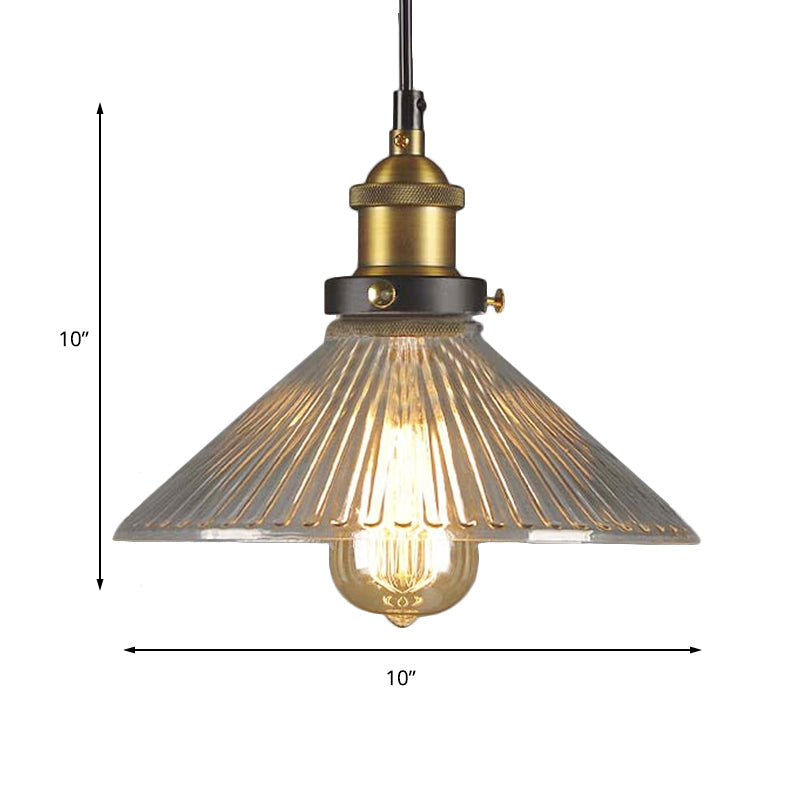 Industrial Cone-shaded Single Light Pendant - Black/Clear