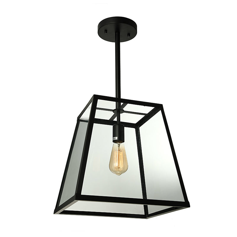 Black Trapezoid Pendant Light With Clear Glass - 12/14 Width