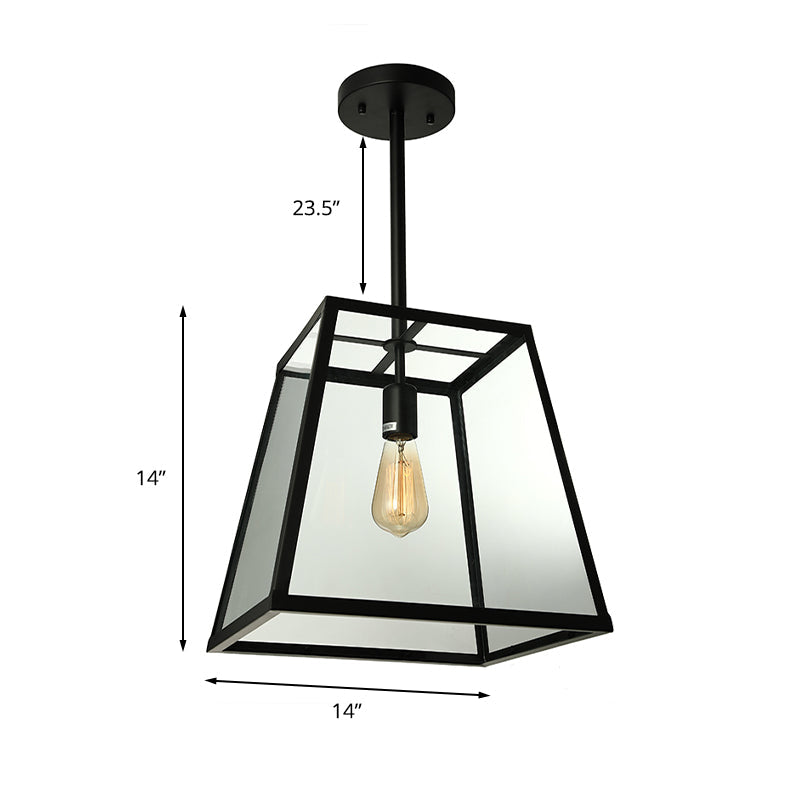 Black Industrial Trapezoid Pendant Light with Clear Glass - 12" / 14" Wide