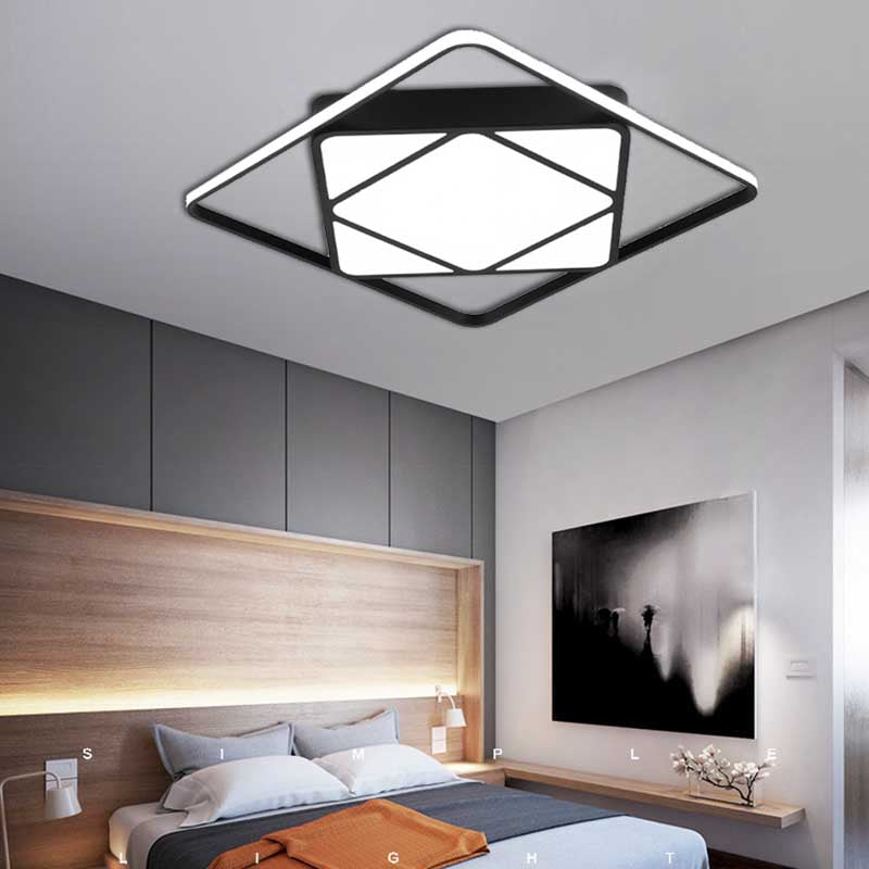 Modern Metal Rhombus Flush Mount Ceiling Light for Bedroom - LED, White/Black, Warm/White, 18"/23.5" Wide