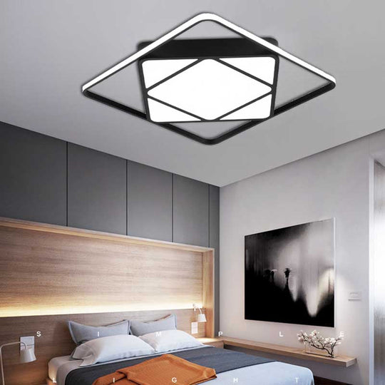 Modern Metal Rhombus Flush Mount Ceiling Light For Bedroom - Led White/Black Warm/White 18/23.5 Wide