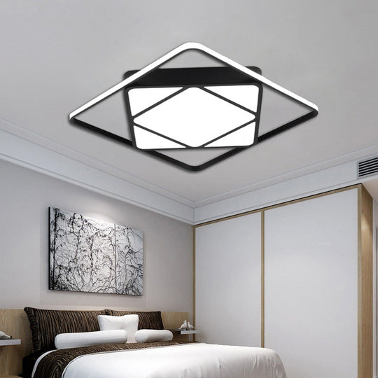 Modern Metal Rhombus Flush Mount Ceiling Light for Bedroom - LED, White/Black, Warm/White, 18"/23.5" Wide