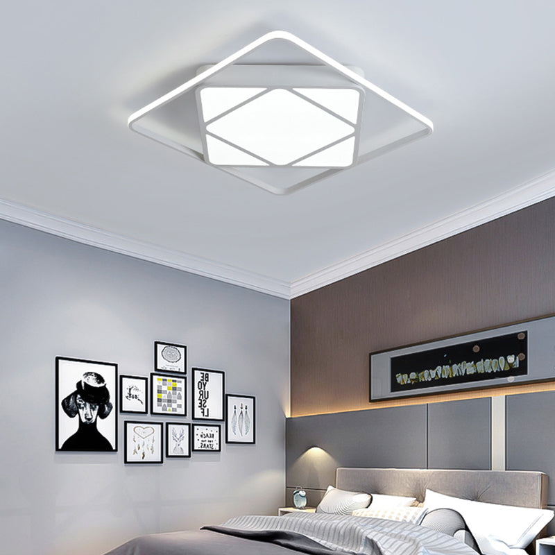 Modern Metal Rhombus Flush Mount Ceiling Light for Bedroom - LED, White/Black, Warm/White, 18"/23.5" Wide