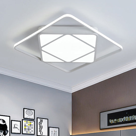 Modern Metal Rhombus Flush Mount Ceiling Light for Bedroom - LED, White/Black, Warm/White, 18"/23.5" Wide