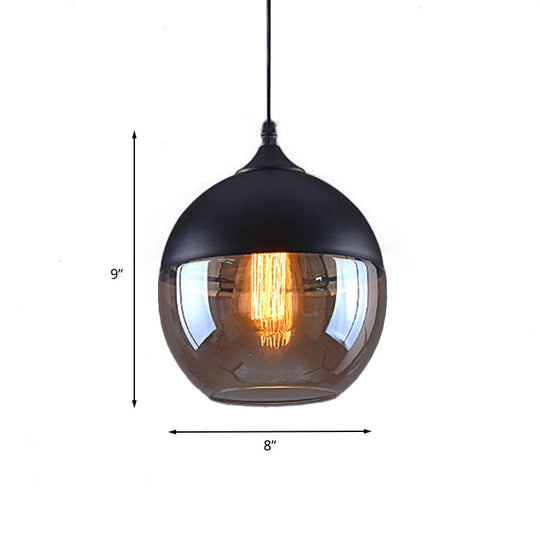 Industrial Cylinder Pendant Light with Brown Glass Shade - 1-Light Hanging Ceiling Fixture in Black, 5"/7"/8" Wide