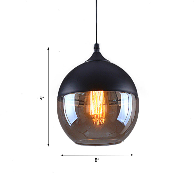 Cylinder Pendant Industrial Lighting - 1 Light Brown Glass Hanging Ceiling In Black 5/7/8 Wide