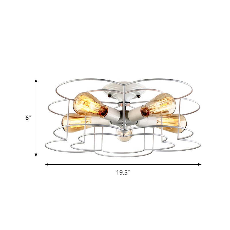 Modern Wire Caged Bloom-Shaped Ceiling Light - 5-Light Semi-Flush Mount in White for Bedroom