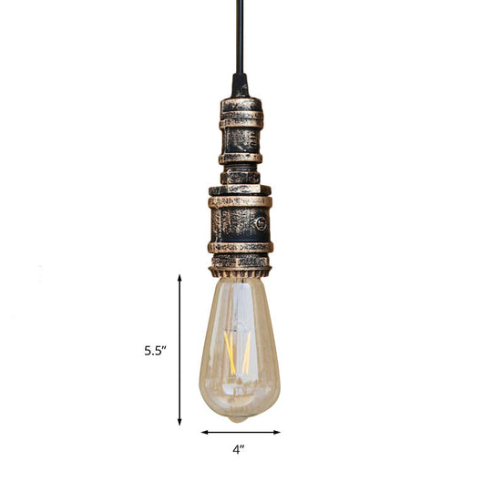 Rustic Style 1-Light Bare Bulb Hanging Light With Wrought Iron Ceiling Fixture - Ideal For Bathrooms