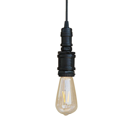 Rustic Black/Silver Wrought Iron Bare Bulb Hanging Light Fixture with Pipe - Bathroom Ceiling Lighting