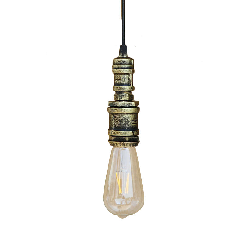 Rustic Black/Silver Wrought Iron Bare Bulb Hanging Light Fixture with Pipe - Bathroom Ceiling Lighting