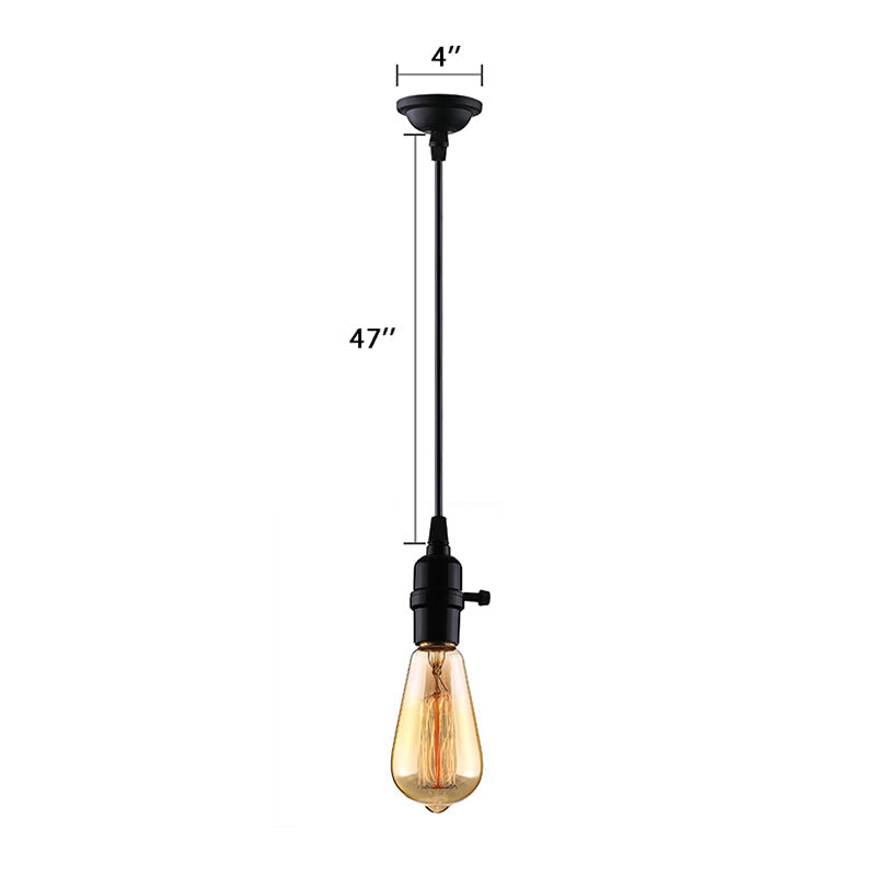 Industrial Metal Hanging Lamp with Adjustable Cord - Black Exposed Bulb Ceiling Fixture for Restaurants (1 Head)