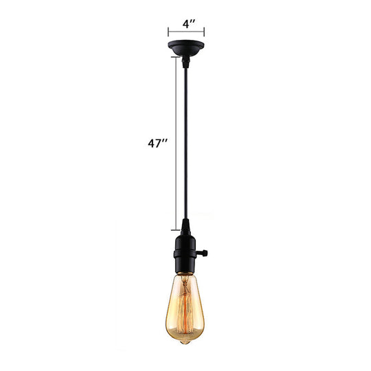 Industrial Metal Hanging Lamp with Adjustable Cord - Black Exposed Bulb Ceiling Fixture for Restaurants (1 Head)