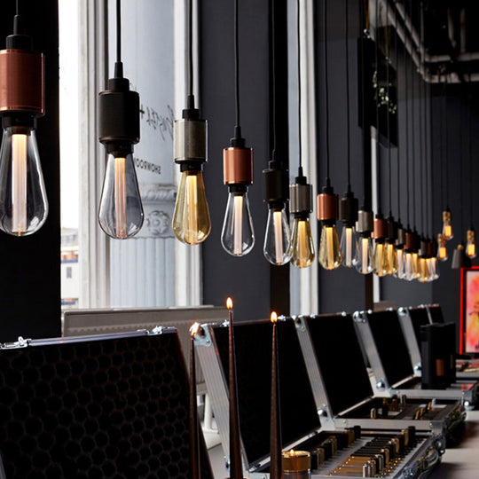 Retro Industrial Pendant Lighting - Metallic Open Bulb 1-Light Lamp in Black/Silver for Restaurants