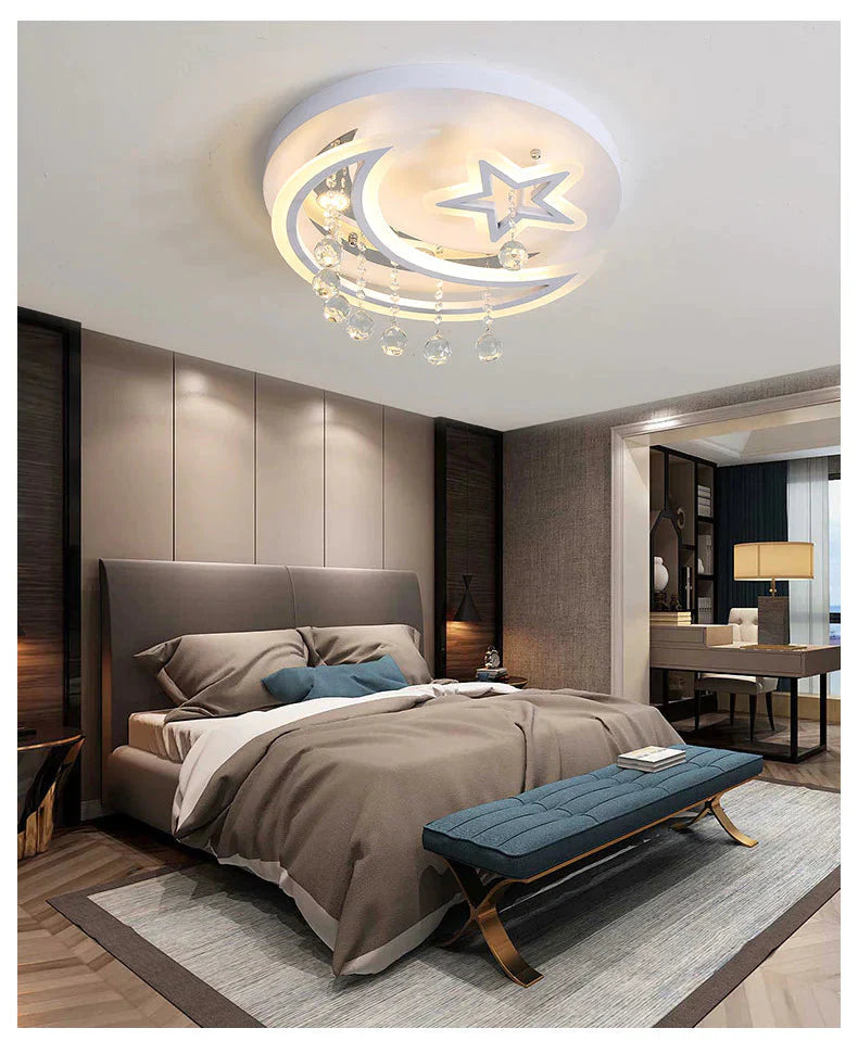 New Creative Bedroom Lamp Star Moon Led Ceiling Lamp