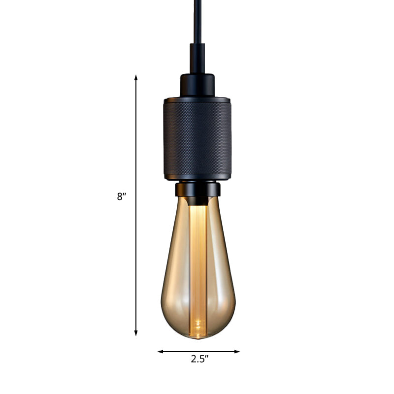 Retro Industrial Pendant Lighting - Metallic Open Bulb 1-Light Lamp in Black/Silver for Restaurants