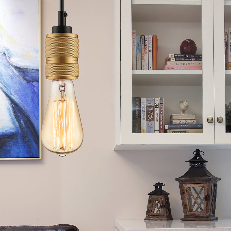 Open Bulb Retro Industrial Pendant Light - Gold, Adjustable Cord